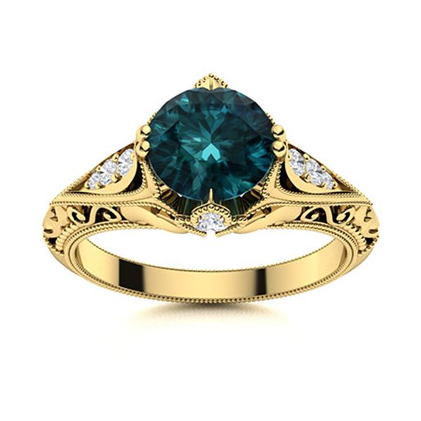Natural 1.38 CTW Blue & White Diamond Engagement Ring 14K Yellow Gold
