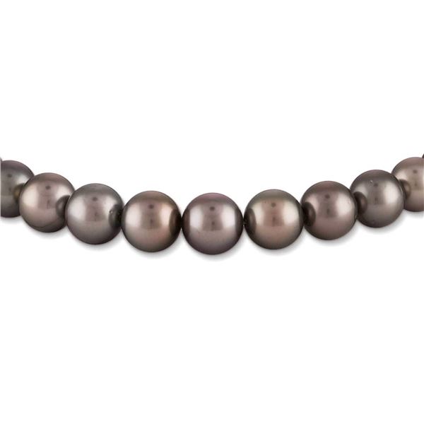 Dark Silver and Subtle Rose True Round Tahitian Pearl Necklace, 18", 8.0-10.6mm, AA+ Quality