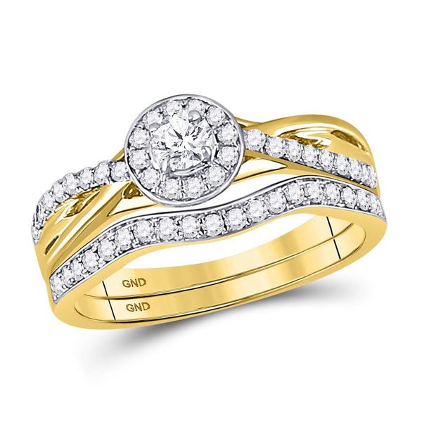 14kt Yellow Gold Round Diamond Bridal Wedding Ring Band Set 1/2 Cttw