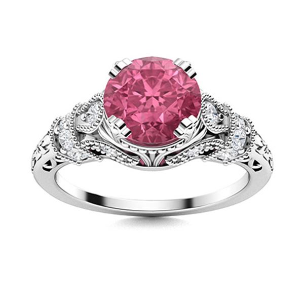 Natural 1.36 CTW Pink Sapphire & Diamond Engagement Ring 14K White Gold