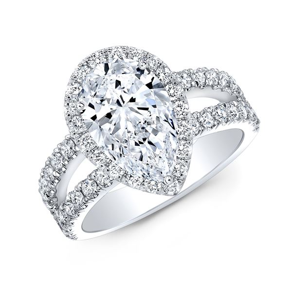 Natural 2.87 CTW Halo Pear Cut Tear Drop Split Shank Diamond Ring 18KT White Gold