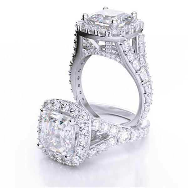 Natural 3.22 CTW Halo Asscher Cut Split Shank Diamond Engagement Ring 14KT White Gold