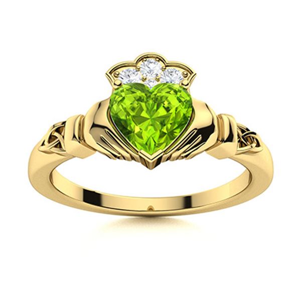 Natural 0.58 CTW Peridot & Diamond Engagement Ring 14K Yellow Gold