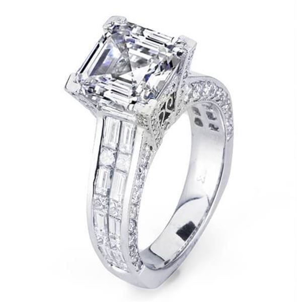 Natural 5.33 CTW Asscher Cut Diamond Engagement Ring 14KT White Gold