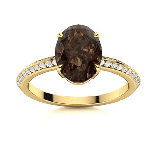 Natural 2.46 CTW Smoky Quartz & Diamond Engagement Ring 18K Yellow Gold