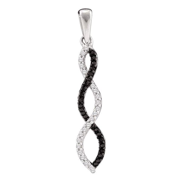 14kt White Gold Womens Round Black Color Enhanced Diamond Infinity Pendant 1/8 Cttw