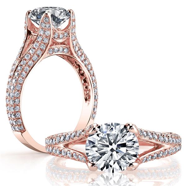 Natural 2.32 CTW Round Cut Split Shank Pave Diamond Ring 18KT Rose Gold