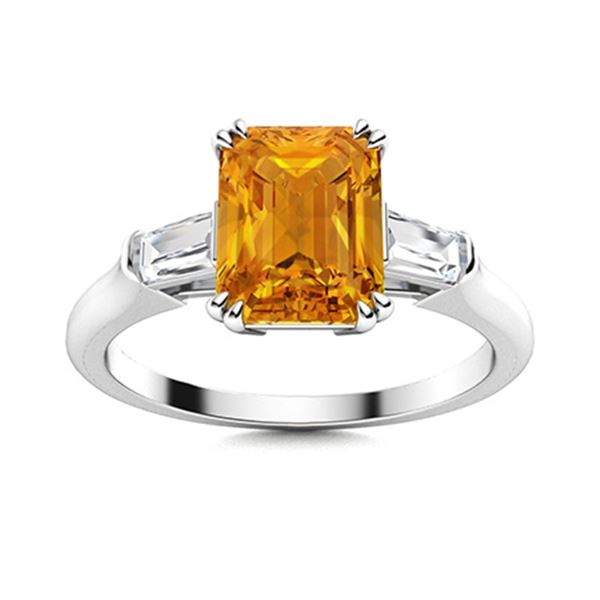 Natural 1.18 CTW Citrine & Diamond Engagement Ring 18K White Gold