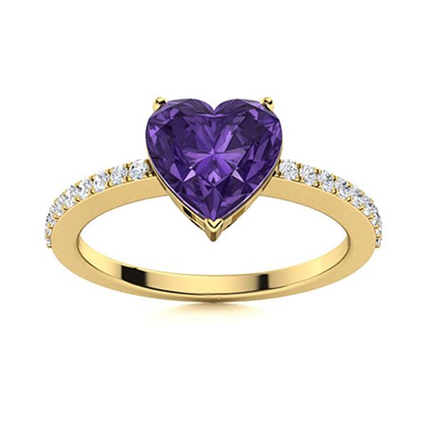 Natural 0.90 CTW Amethyst & Diamond Engagement Ring 14K Yellow Gold