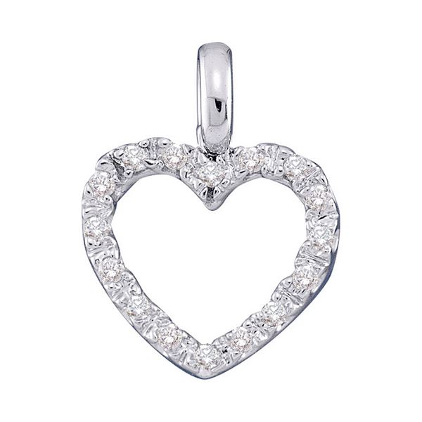 14kt White Gold Womens Round Diamond Heart Pendant 1/10 Cttw