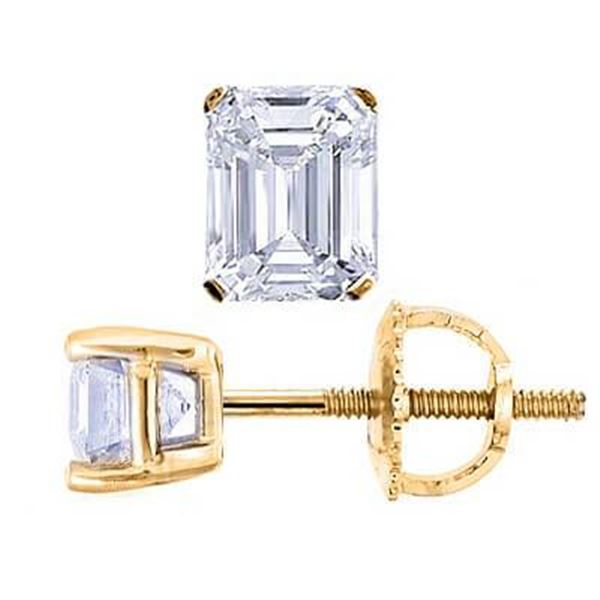 Natural 0.82 CTW Emerald Cut Diamond Stud Earrings 14KT Yellow Gold