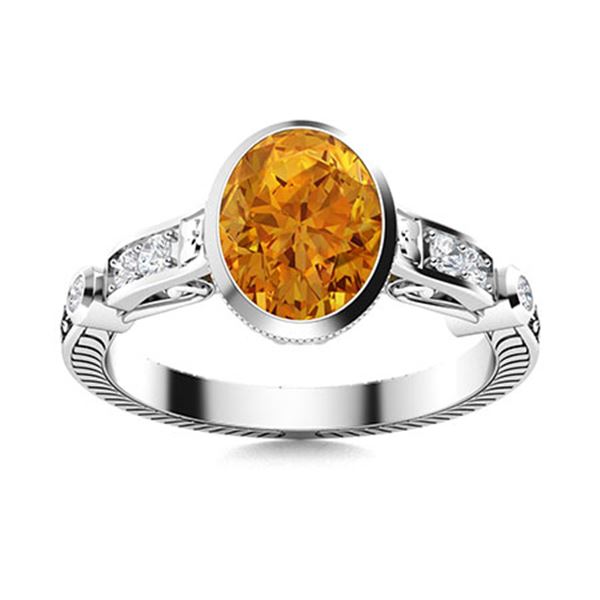 Natural 1.17 CTW Citrine & Diamond Engagement Ring 14K White Gold