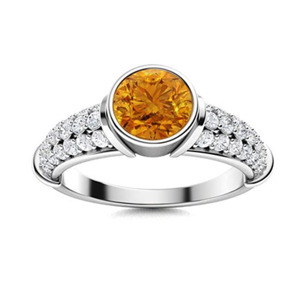 Natural 1.77 CTW Citrine & Diamond Engagement Ring 18K White Gold