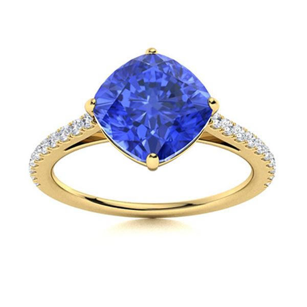 Natural 1.71 CTW Ceylon Sapphire & Diamond Engagement Ring 14K Yellow Gold