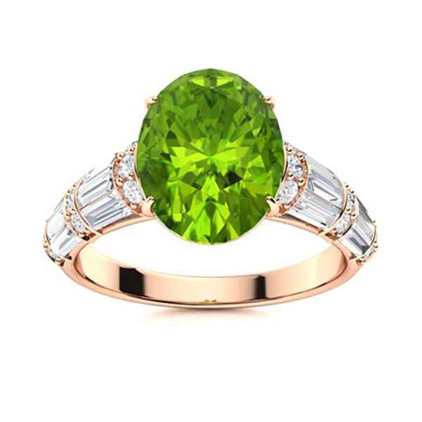 Natural 3.57 CTW Peridot & Diamond Engagement Ring 18K Rose Gold