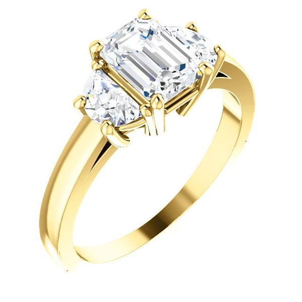 Natural 1.52 CTW 3-Stone Emerald Cut & Half Moons Diamond Ring 18KT Yellow Gold