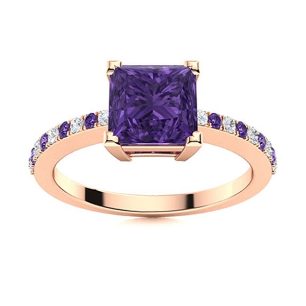 Natural 0.70 CTW Amethyst & Diamond  Engagement Ring 18K Rose Gold