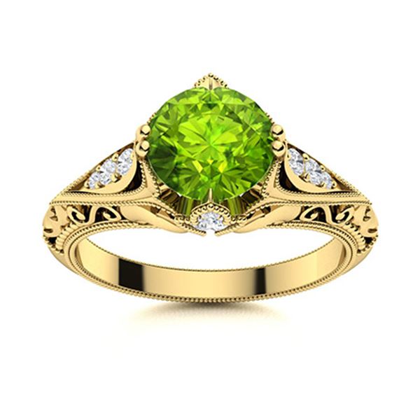 Natural 1.84 CTW Peridot & Diamond Engagement Ring 18K Yellow Gold