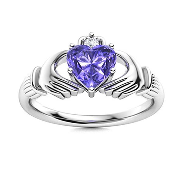 Natural 0.56 CTW Tanzanite & Diamond Engagement Ring 14K White Gold