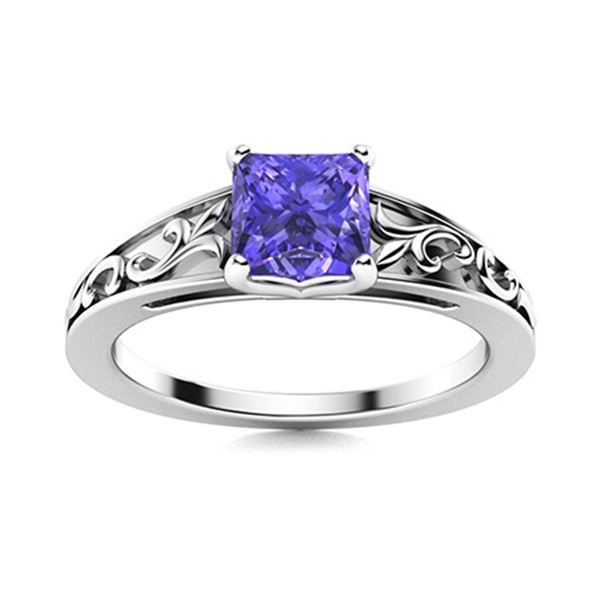 Natural 0.81 CTW Tanzanite Solitaire Ring 18K White Gold