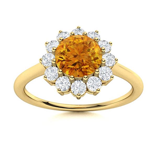 Natural 1.08 CTW Citrine & Diamond Engagement Ring 18K Yellow Gold