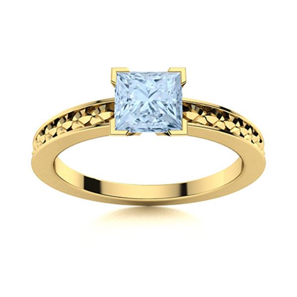 Natural 1.08 CTW Aquamarine Solitaire Ring 14K Yellow Gold