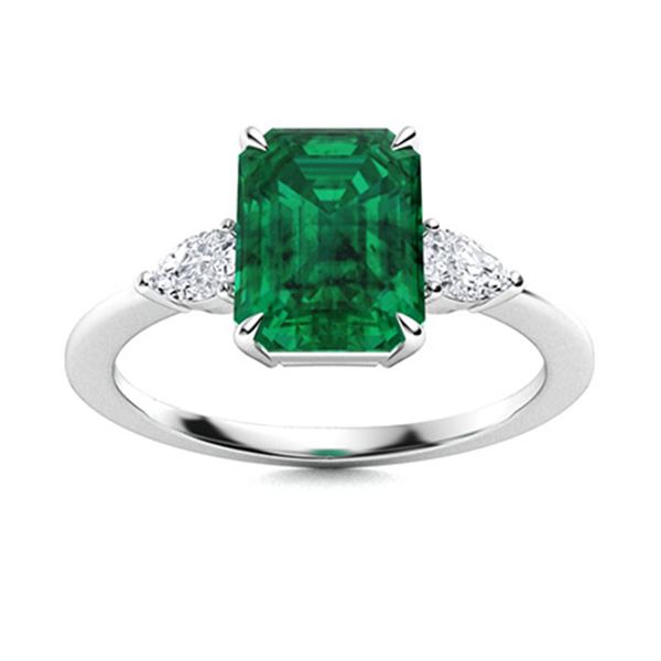 Natural 1.95 CTW Emerald & Diamond Engagement Ring 14K White Gold