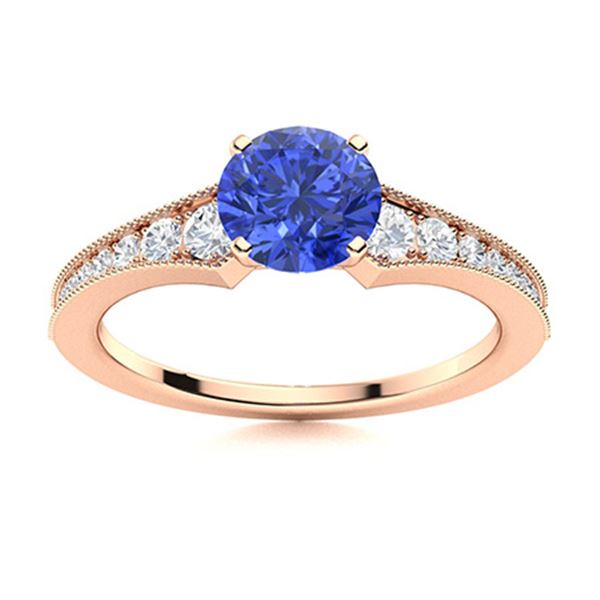 Natural 1.0 CTW Ceylon Sapphire & Diamond Engagement Ring 14K Rose Gold