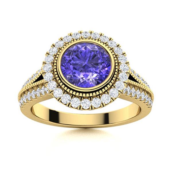 Natural 1.78 CTW Tanzanite & Diamond Engagement Ring 14K Yellow Gold