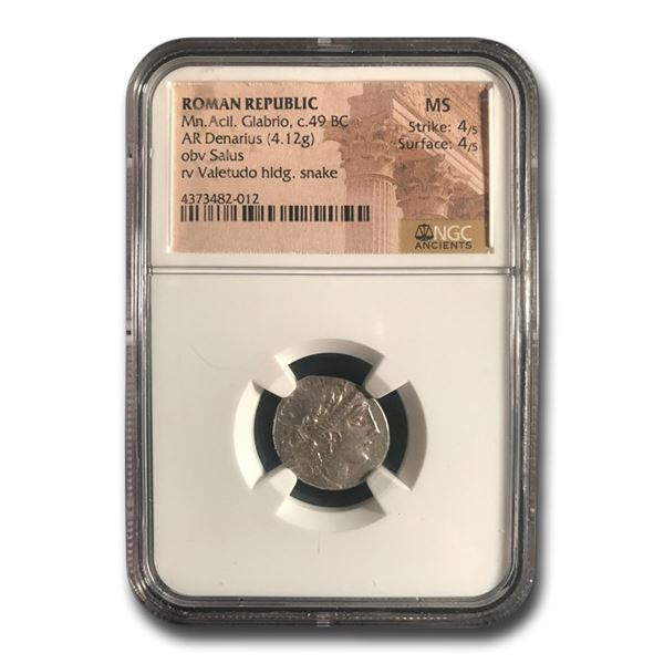 Roman Republic AR Denarius Mn Acil Glabrio (C.49 BC) MS NGC