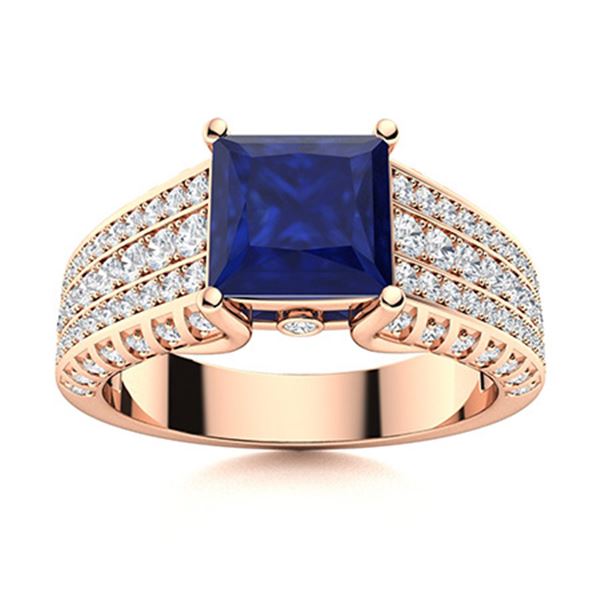 Natural 2.06 CTW Sapphire & Diamond Engagement Ring 18K Rose Gold