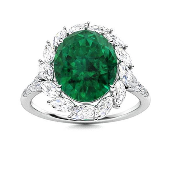 Natural 4.42 CTW Emerald & Diamond Engagement Ring 14K White Gold