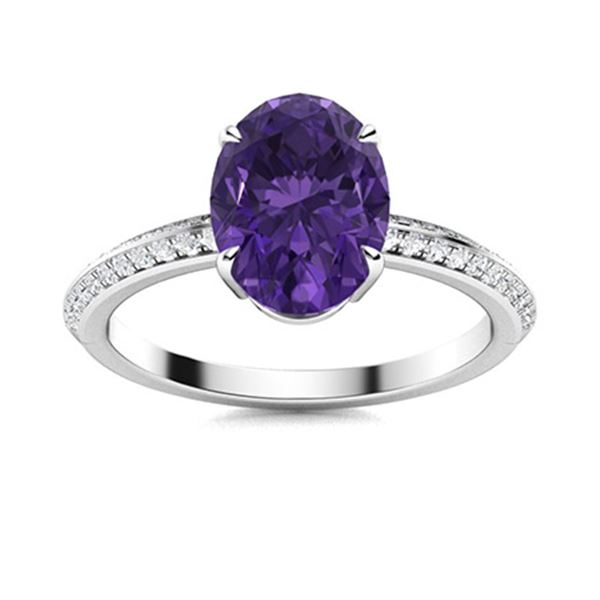 Natural 2.37 CTW Amethyst & Diamond Engagement Ring 18K White Gold