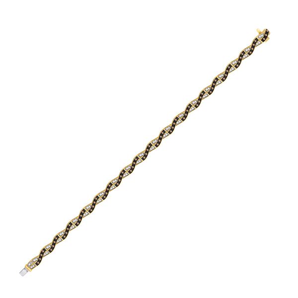 14kt Yellow Gold Womens Round Brown Diamond Tennis Bracelet 7/8 Cttw