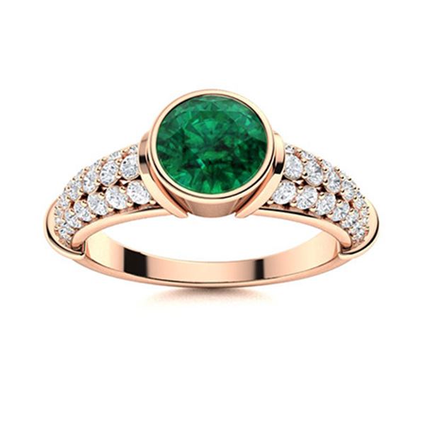 Natural 2.77 CTW Emerald & Diamond Engagement Ring 18K Rose Gold