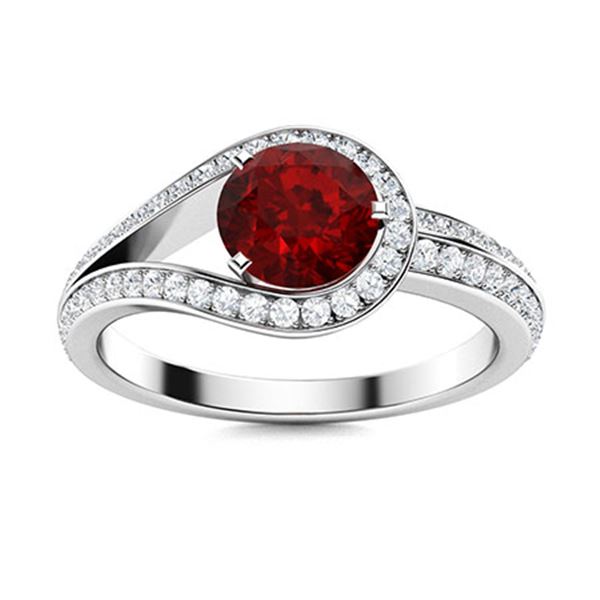 Natural 1.01 CTW Garnet & Diamond Engagement Ring 14K White Gold