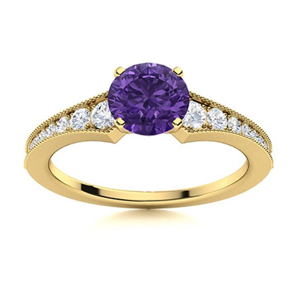 Natural 1.46 CTW Amethyst & Diamond Engagement Ring 18K Yellow Gold
