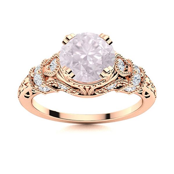 Natural 1.56 CTW Rose Quartz & Diamond Engagement Ring 18K Rose Gold