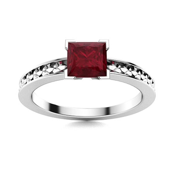 Natural 0.86 CTW Ruby Solitaire Ring 14K White Gold