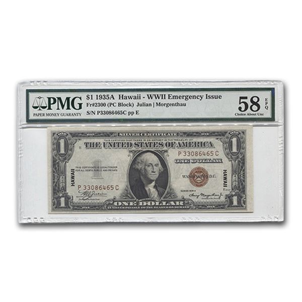 1935-A $1.00 Brown Seal Hawaii AU-58 EPQ PMG