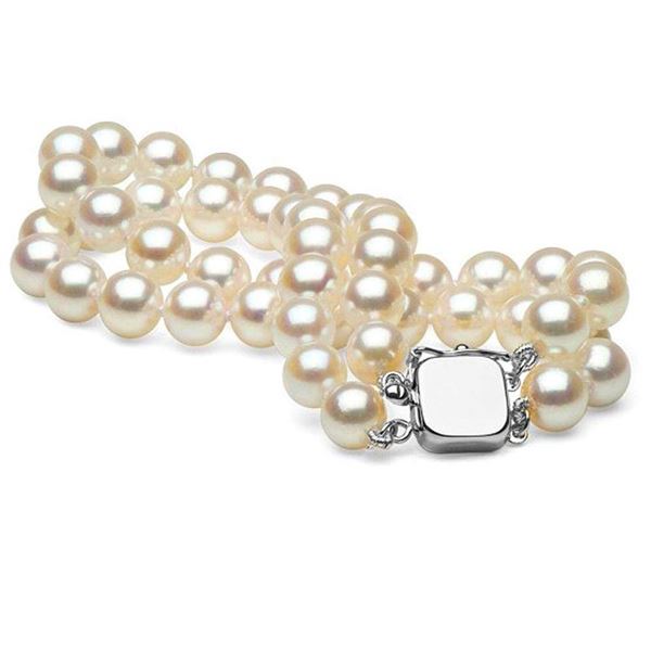Double Strand White Akoya Pearl Bracelet, 7.0-7.5mm