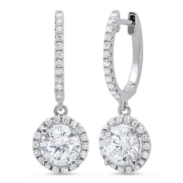 Natural 1.88 CTW Lever Back Halo Round Cut Diamond Earrings 14KT White Gold