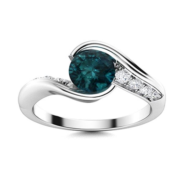 Natural 0.82 CTW Blue & White Diamond Engagement Ring 18K White Gold