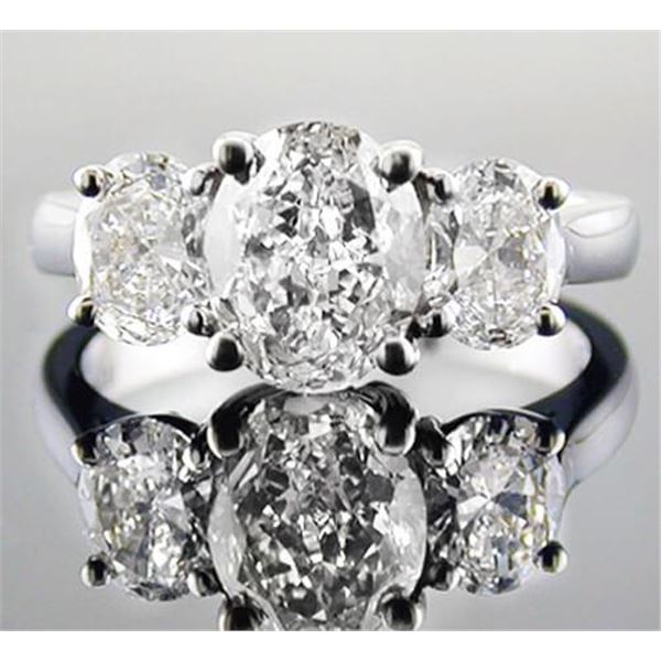 Natural 2.02 CTW 3-Stone Oval Cut Diamond Engagement Ring 18KT White Gold