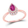 Image 1 : 14kt Rose Gold Womens Pear Ruby Teardrop Halo Solitaire Ring 3/4 Cttw
