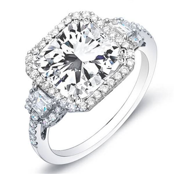 Natural 3.13 CTW Radiant Cut w/ Halo of Round Cut Diamond Engagement Ring 18KT White Gold