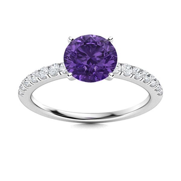 Natural 1.46 CTW Amethyst & Diamond Engagement Ring 14K White Gold