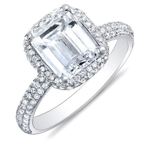 Natural 2.52 CTW Emerald Cut Halo Diamond Engagement Ring 18KT White Gold