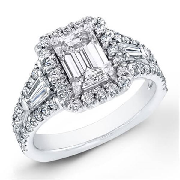 Natural 2.52 CTW Halo Emerald Cut Diamond Ring 18KT White Gold