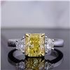 Image 1 : Natural 2.02 CTW Canary Yellow Radiant Cut with Half Moons 3-Stone Diamond Ring 14KT Two-tone